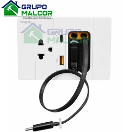 Tomacorriente con cable rectractil + C + USB + Cables retractil