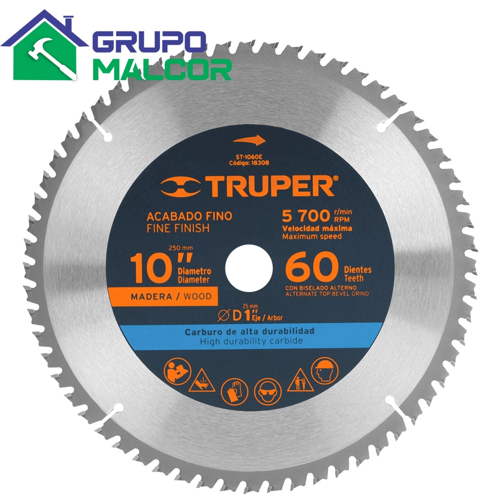 Disco para madera, 10" x 60 dientes centro 1", Truper
